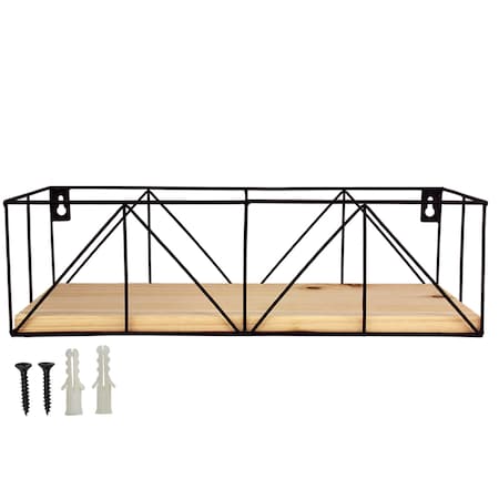 Blue Donuts Small Wire Wall Mounted Storage Basket, Rectangular Black, Wood Bottom BD3931190